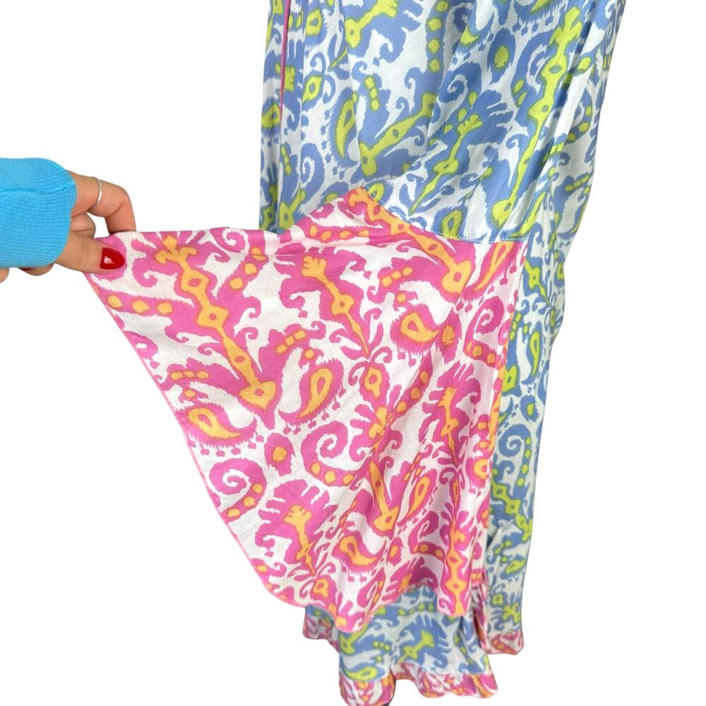 Z&L Pink Blue Ornamental Paisley Colorful Bell Sleeve Coverup Tunic Mini Dress - Picture 9 of 13